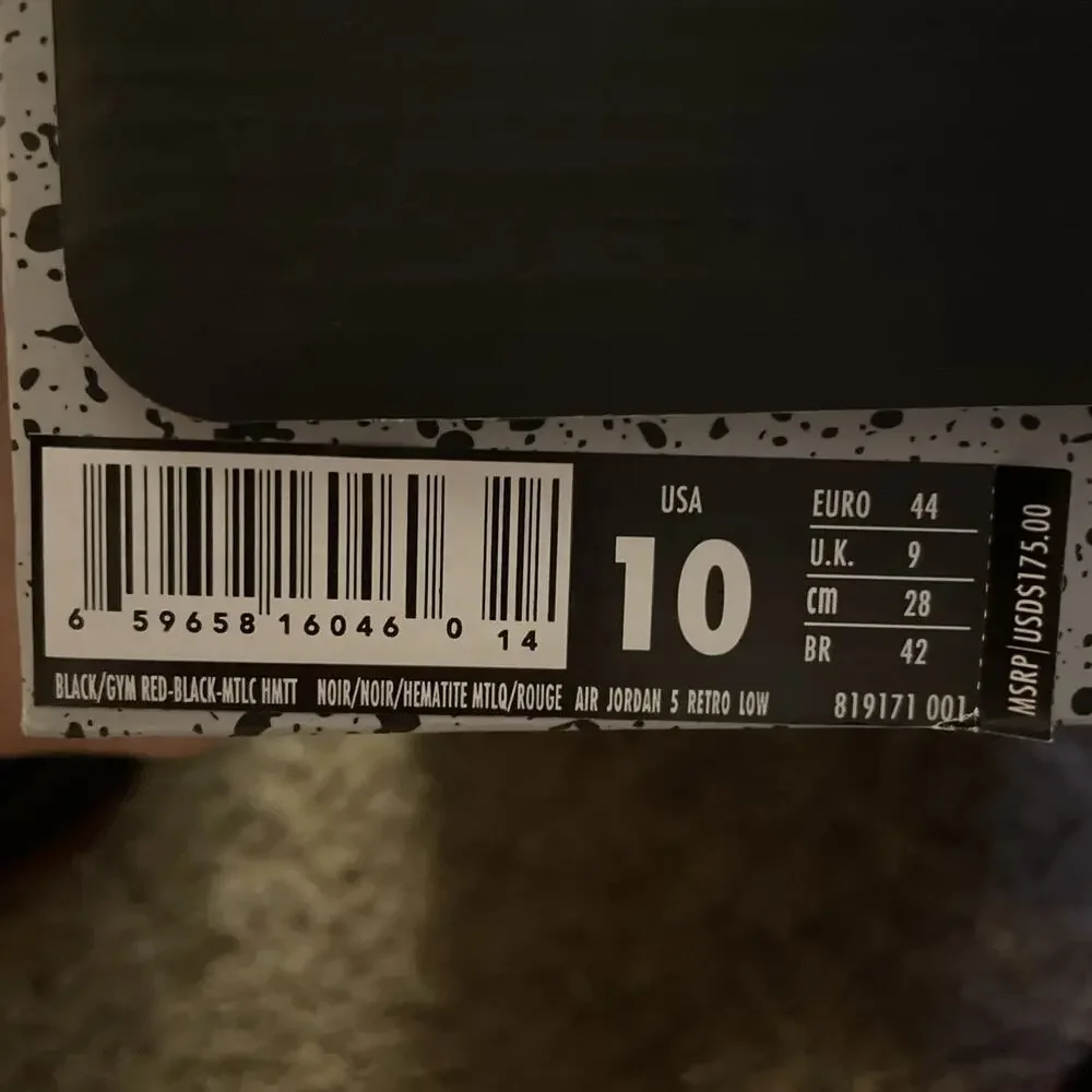 Size 10- Jordan 5 Retro Low Alternate 90 2016 NIB